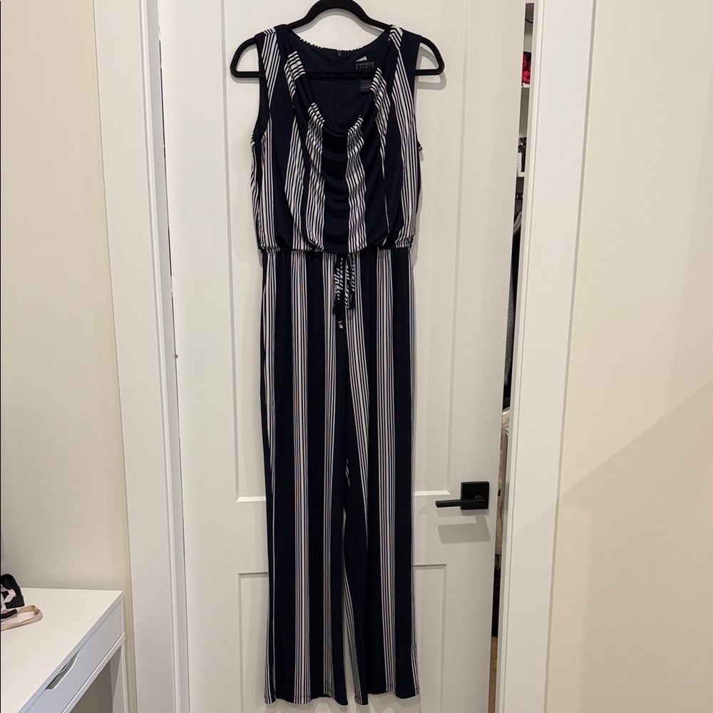 Enfocus Studio Navy and White Striped Jumpsuit